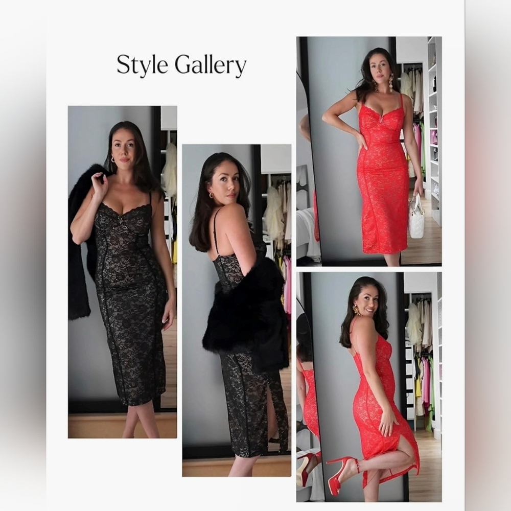 Sold Popilush Built in Shapewear Lace Midi Dress #1238 - Picture 13 of 14